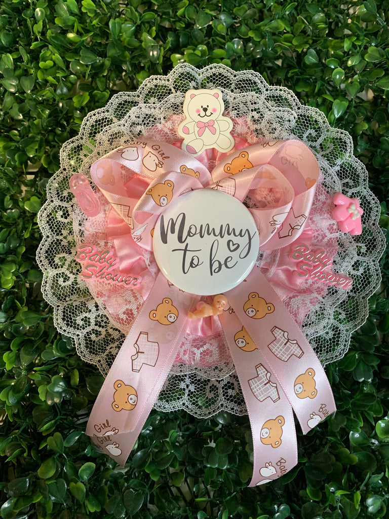 Pink and Brown Polka Dots Mommy to Be Pin Baby Shower Ribbon Pin