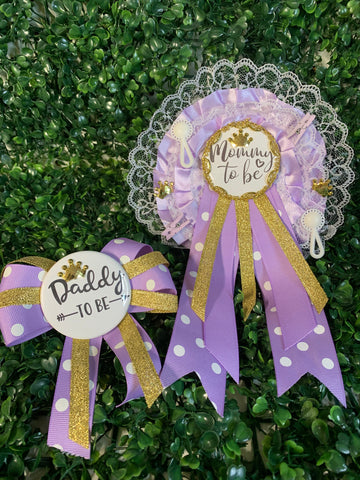 Family-To-Be Corsage & Ribbon Pins - Purple Set